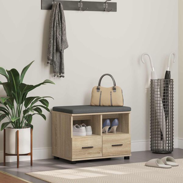 vidaXL Panca per ingresso con cuscino Rovere Sonoma 60 x 38 x 46 cm