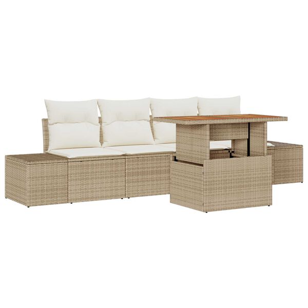 vidaXL Set Divano da Giardino 5 pcs Beige Poly Rattan