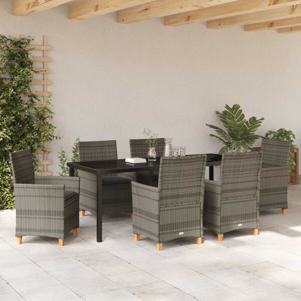 vidaXL Set da Pranzo per Giardino 7 pcs Grigio polyrattan