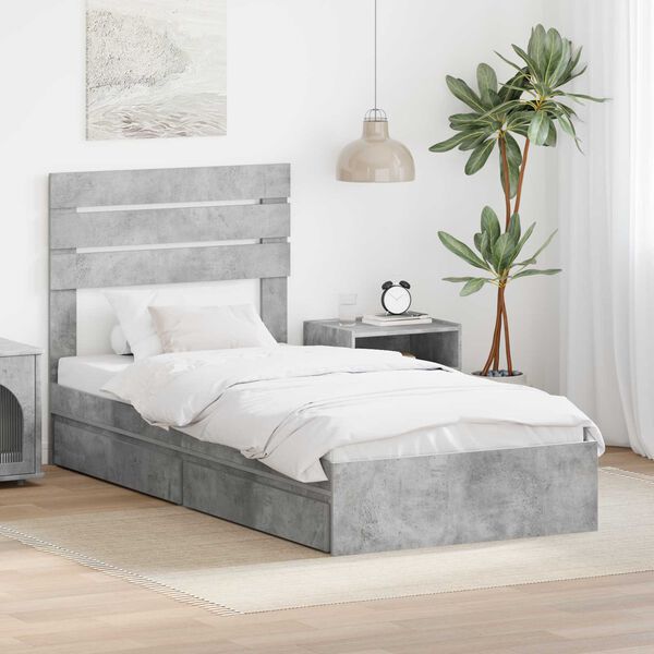 vidaXL Letto con Contenitore con testiera Grigio cemento 90 x 200 cm