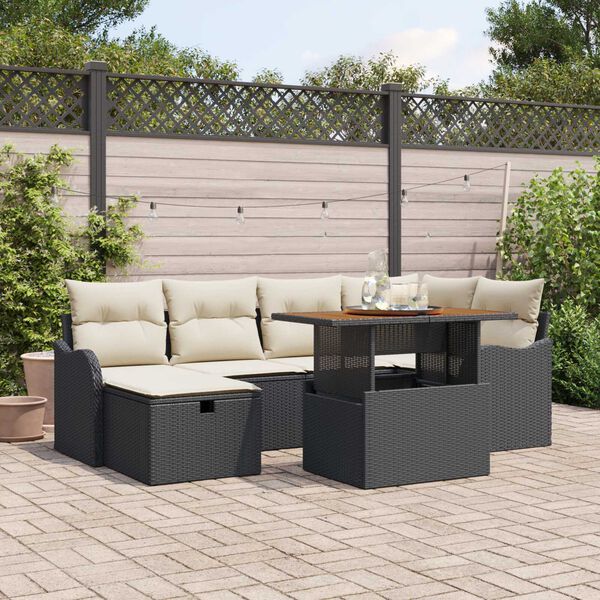 vidaXL Set Divano da Giardino con cuscino 7 pcs Nero Poly Rattan