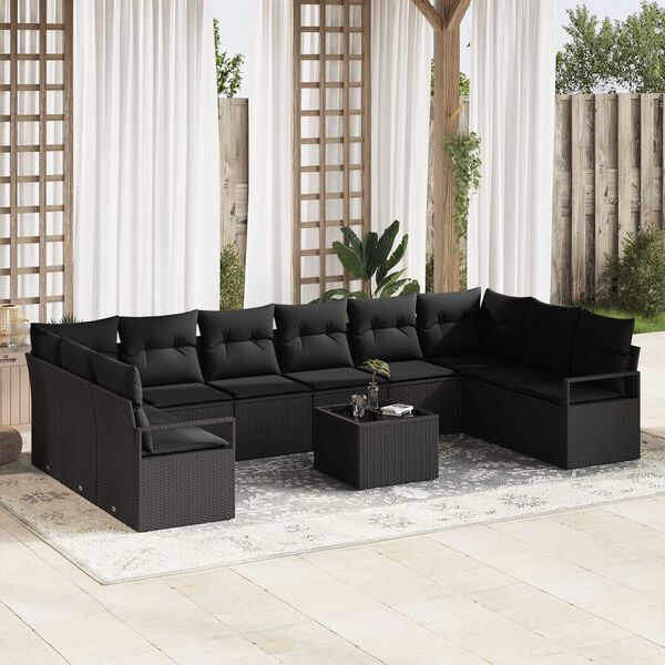 vidaXL Set di divani con cuscino 11 pcs Nero polyrattan