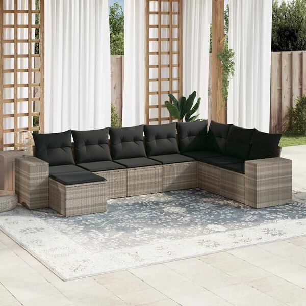 vidaXL Set Divano da Giardino 8pz con Cuscini Grigio Chiaro Polyrattan