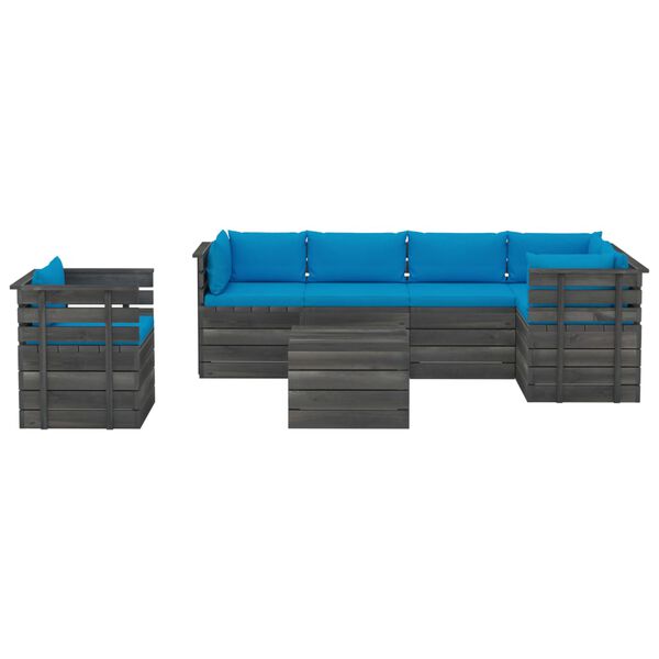 vidaXL Set Divani da Giardino su Pallet 7 pz con Cuscini Massello Pino