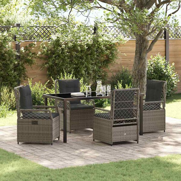 vidaXL Set da Pranzo per Giardino 5 pcs Grigio polyrattan