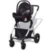 vidaXL Passeggino 3 in 1 in Alluminio Grigio e Nero