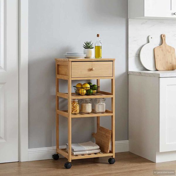 vidaXL Carrello da Cucina con Ruote Naturale 37 x 36 x 80 cm Bamb&ugrave;