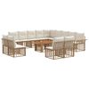 vidaXL Set Divano da Giardino 14 pz Naturale e Bianco Crema polyrattan