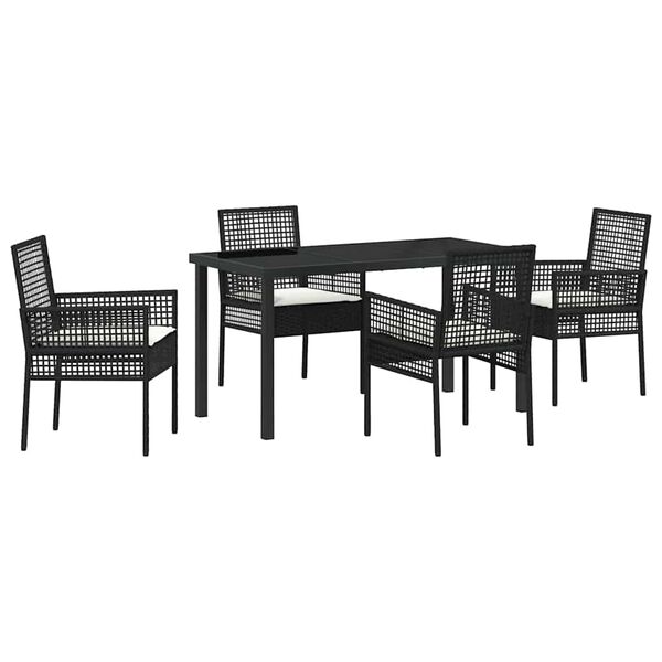 vidaXL Set da Pranzo per Giardino con cuscino 5 pcs Nero polyrattan