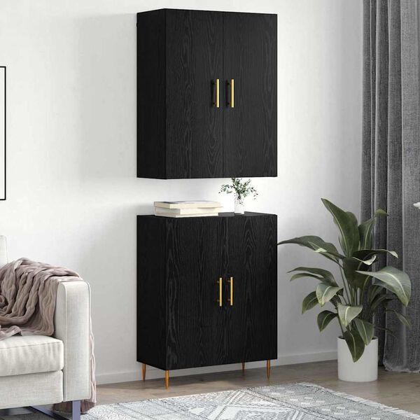 vidaXL Credenza Rovere nero 69,5 x 34 x 180 cm Legno multistrato