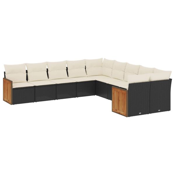 vidaXL Set Divani da Giardino 10pz con Cuscini in Polyrattan Nero