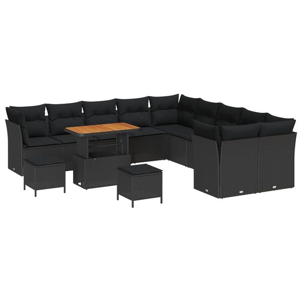 vidaXL Set Divano da Giardino 13 pcs Nero polyrattan