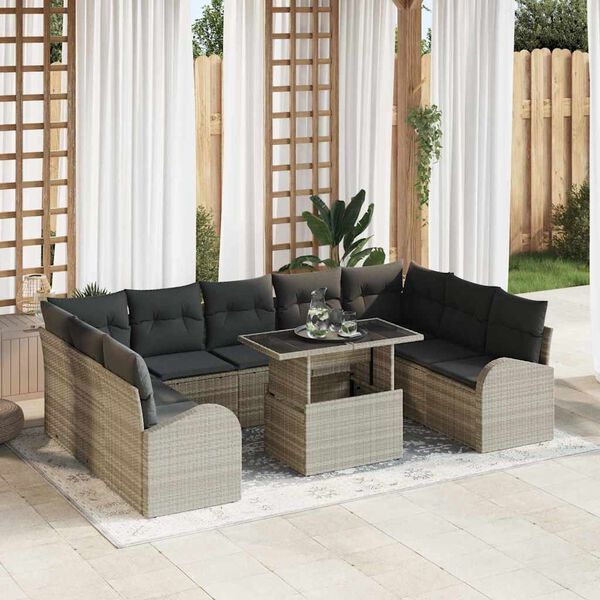 vidaXL Set Divano da Giardino 10 pcs Grigio chiaro e grigio polyrattan