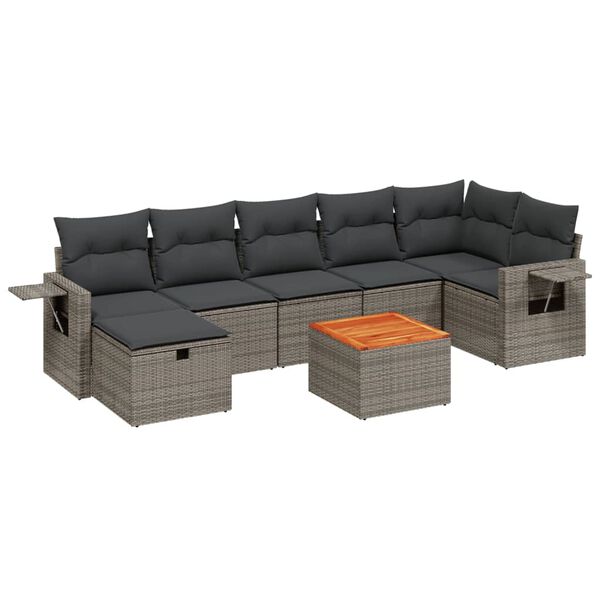 vidaXL Set Divano da Giardino 8 pz con Cuscini Grigio in Polyrattan