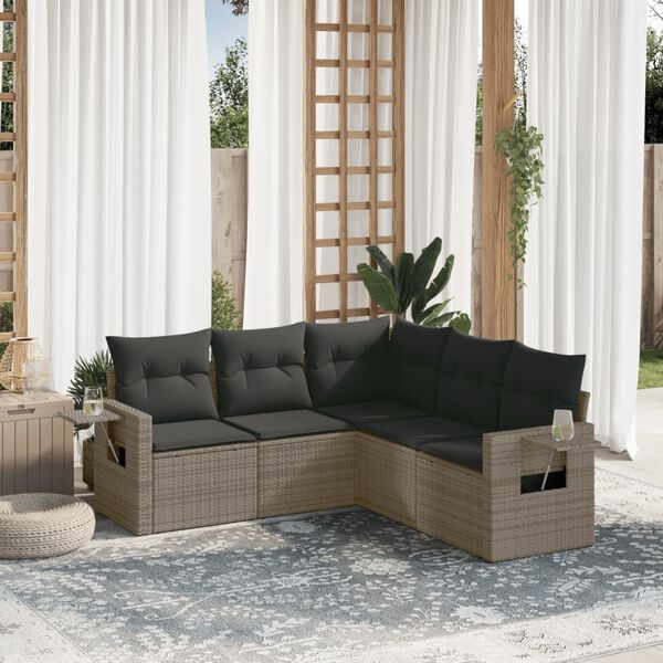 vidaXL Set Divano da Giardino 5 pz con Cuscini Grigio in Polyrattan