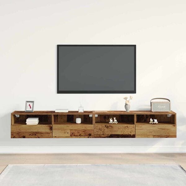 vidaXL Mobile TV da parete 2 pcs Legno vecchio 100 x 30 x 30 cm