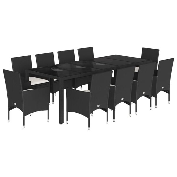vidaXL Set da Pranzo da Giardino 11 pz con Cuscini Polyrattan e Vetro