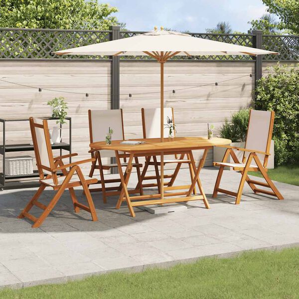vidaXL Set Pranzo da Giardino 5pz Legno Massello di Acacia e Textilene