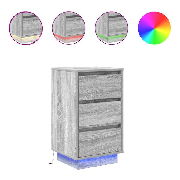 vidaXL Comodino con Luci LED Grigio Sonoma 38x34x65 cm