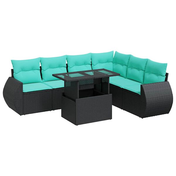 vidaXL Set Divani da Giardino con Cuscini 7pz Nero Polyrattan Acacia