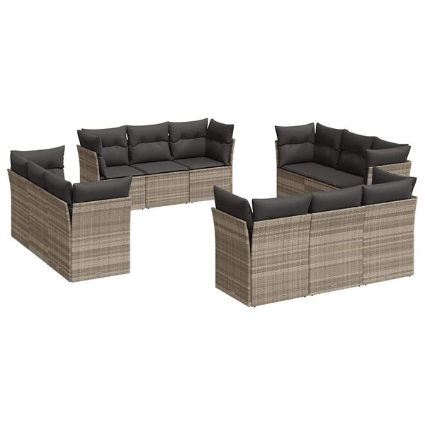 vidaXL Set Divano Giardino 12 pz con Cuscini Grigio Chiaro Polyrattan