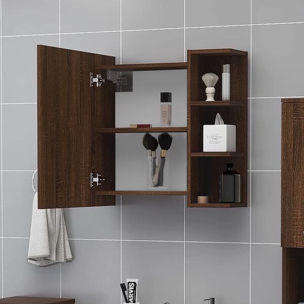 vidaXL Mobile Bagno con Specchio Rovere Marrone 62,5x20,5x64 cm Legno