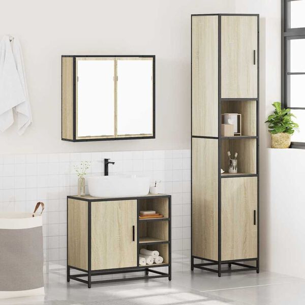 vidaXL Set Mobili da Bagno 3 pz Rovere Sonoma in Legno Multistrato