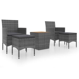 vidaXL Set Bistrot Giardino 5 pz Polyrattan e Massello Acacia Grigio