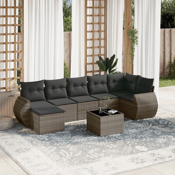 vidaXL Set Divano da Giardino 8 pz con Cuscini Grigio in Polyrattan