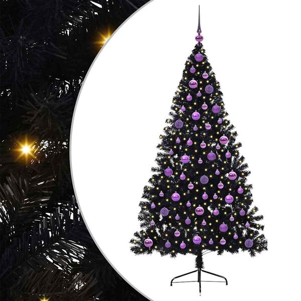 vidaXL Albero di Natale artificiale con luci integrate Nero 180 cm PVC