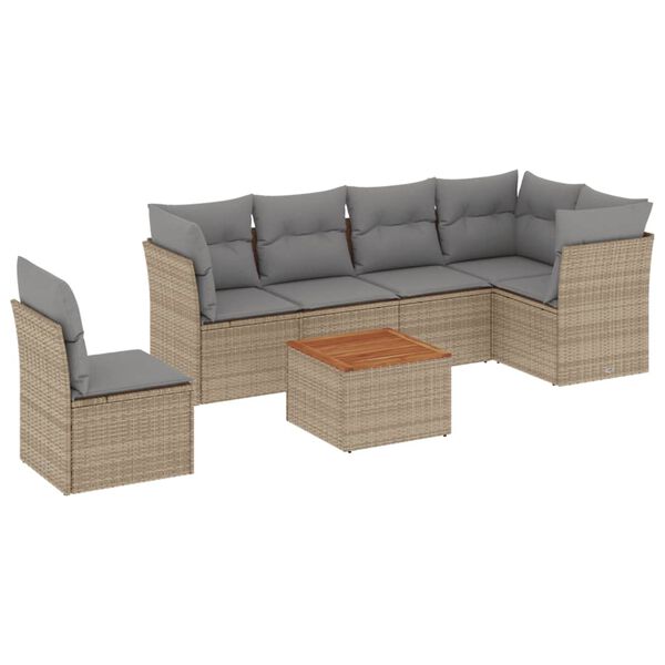 vidaXL Set Divani da Giardino 7 pz con Cuscini Beige in Polyrattan