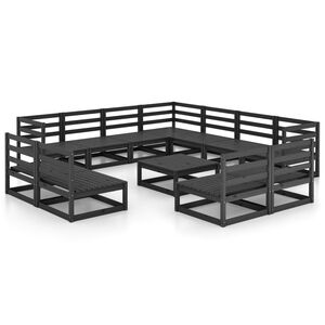 vidaXL Set Divani da Giardino 12 pz Nero in Legno Massello di Pino