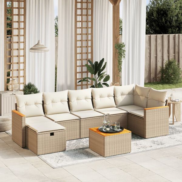 vidaXL Set Divani da Giardino 7 pz con Cuscini Beige in Polyrattan