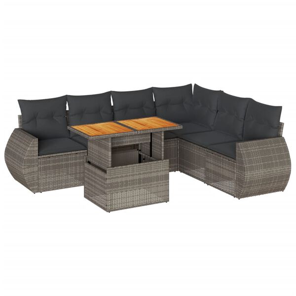 vidaXL Set Divani da Giardino 7 pz con Cuscini Grigio in Polyrattan