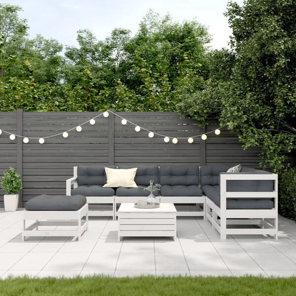 vidaXL Set Salotto Giardino 8pz con Cuscini Bianco Legno Massello Pino