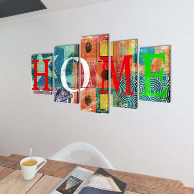 vidaXL Set Stampa su Tela da Muro 5 pz Design Home Colorato 100x50cm