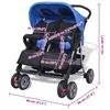 vidaXL Passeggino Gemellare in Acciaio Blu e Nero