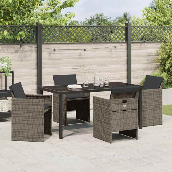 vidaXL Set da Pranzo per Giardino con cuscino 5 pcs Grigio polyrattan