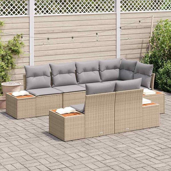 vidaXL Set Divano da Giardino 7 pcs Beige e Grigio Chiaro Polyrattan