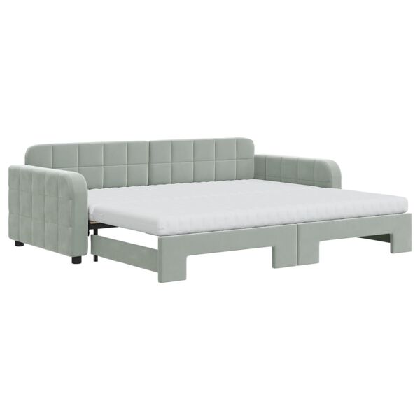 vidaXL Divano Letto Estraibile Materassi Grigio Chiaro 90x200 Velluto