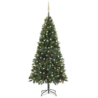 vidaXL Albero di Natale Artificiale con LED Palline Pigne Verde 210 cm