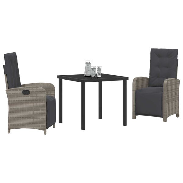 vidaXL Set da Pranzo per Giardino con cuscino 3 pcs Grigio polyrattan