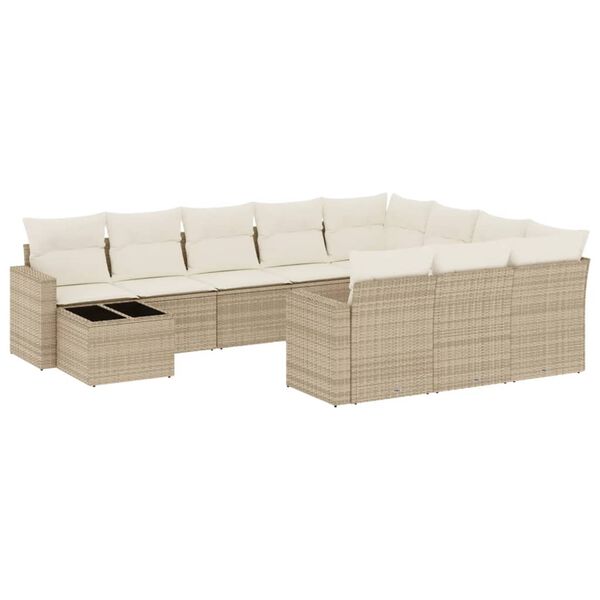 vidaXL Set Divani da Giardino 11 pz con Cuscini Beige in Polyrattan