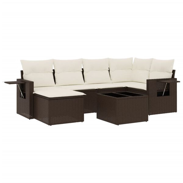 vidaXL Set Divani da Giardino 7 pz con Cuscini Marrone in Polyrattan