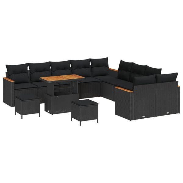 vidaXL Set Divano da Giardino 13 pcs Nero polyrattan