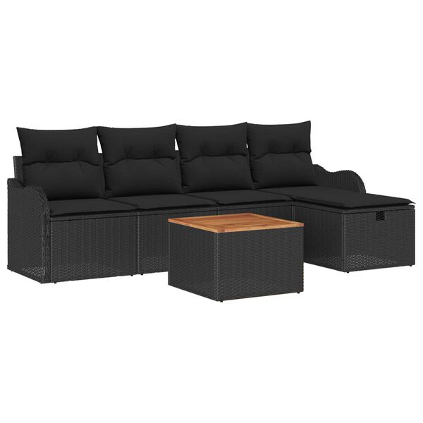 vidaXL Set Divano da Giardino con cuscino 6 pcs Nero Poly Rattan