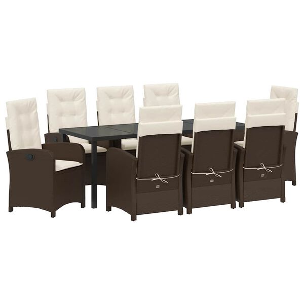 vidaXL Set da Pranzo per Giardino con cuscino 9 pcs Marrone polyrattan