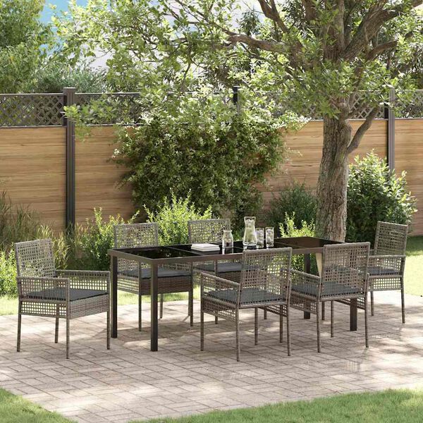 vidaXL Set da Pranzo per Giardino con cuscino 7 pcs Grigio polyrattan