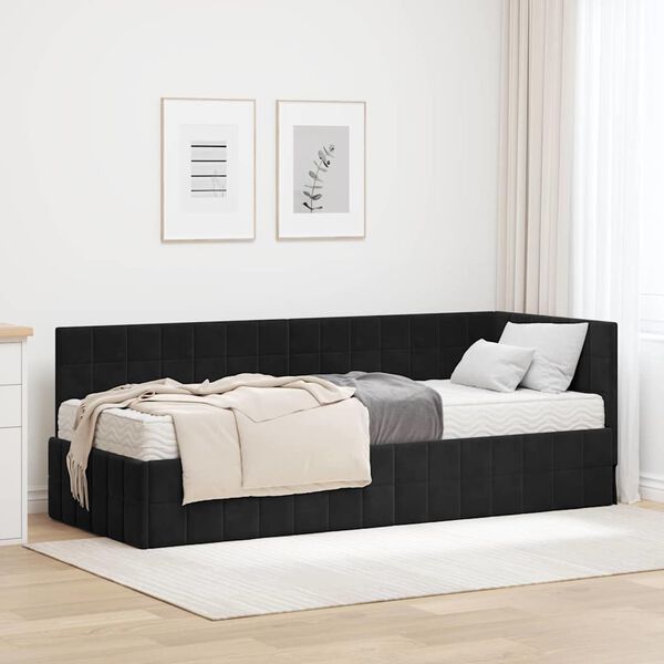 vidaXL Struttura Letto Angolare con Materasso 2 pcs Nero Velluto