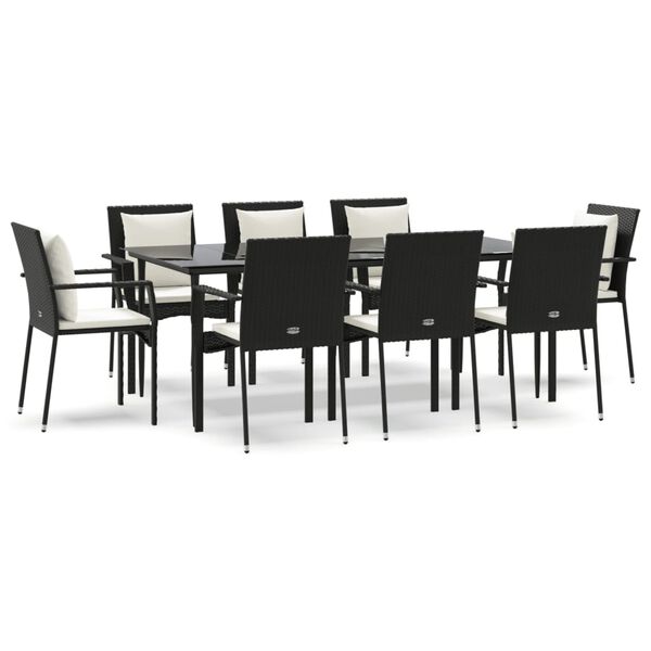 vidaXL Set da Pranzo da Giardino 9 pz con Cuscini Nero in Polyrattan